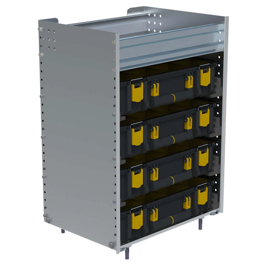 Partskeeper Cabinet, Composite Aluminum, w/ 4 Carry Cases, 14"d x 19"w x 25"h