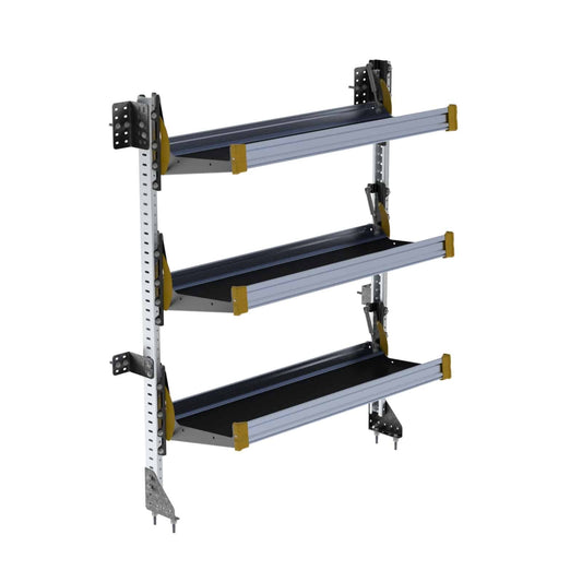 Fold-Away Cargo Van Foldable Shelving System, 3 Levels, 65″h x 48″w – F5-RA48-3