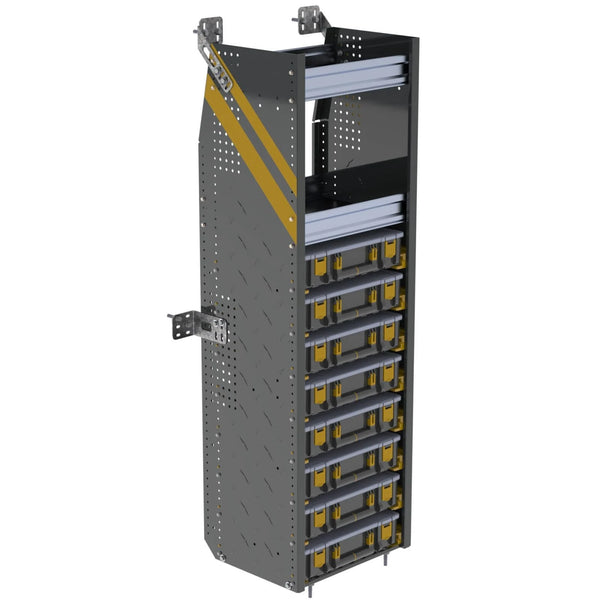 Partskeeper cabinet with 8 carry cases & 2 shelves, 16"d x 20"w x 62 h"