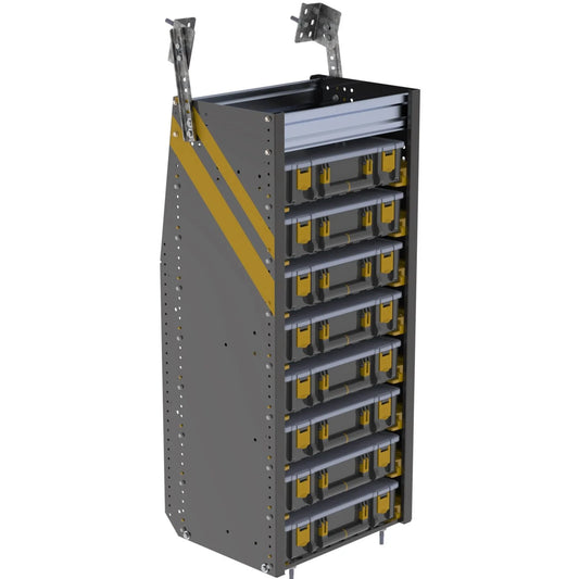 Partskeeper cabinet with 8 carry cases, 16"d x 20"w x 44 1/2"h